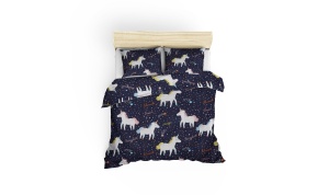 Lenjerie de pat dublu Model Magic Unicorn Dark Blue - Img 2