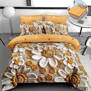 Lenjerie de pat Finet 5D Digital Print cu elastic – 4 piese, Golden Daisy Knit