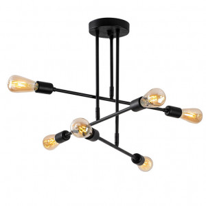 Lustra cu sase lumini PWL-0102, E27 negru, 75x50 cm - Img 1