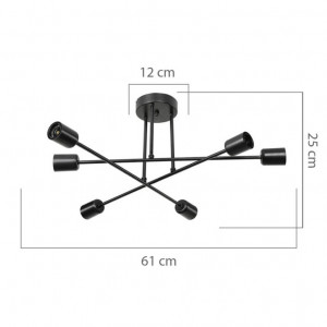 Lustra cu sase lumini PWL-1122, E27, negru, 61x25 cm - Img 3