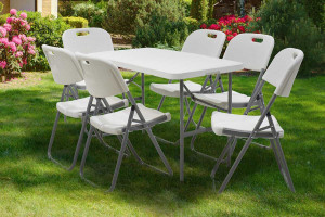 Masa de camping pliabila profesionala Rodeo cu cadru metalic, gri deschis 122x60x74cm - Img 2