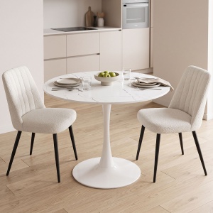 Masă dining Balou, Alb cu aspect de marmură, D120 x 73 cm