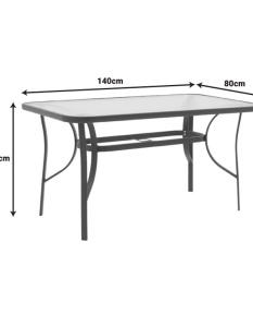 Masă grădină, Pako World, model Ensure, Metal si Sticla Securizata, Maro, 140 x 80 x 70 cm - Img 6