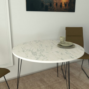 Masa Model Damir, 90x90x75 cm, Alb marmorat/Negru - Img 3