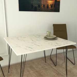 Masa Model Damir, 90x90x75 cm, Alb marmorat/Negru - Img 3