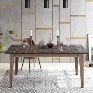 Masa Model Robin, 180x90x76.8 cm, Negru marmorat/Maro - Img 2