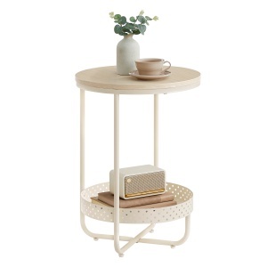 Masuta auxiliara cu cos de depozitare, Cozy Dot, Alb/Crem, D40x55cm - Img 8