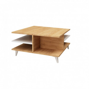 Masuta de Cafea Model Bowers, 80x80x40 cm, Stejar/Alb - Img 3