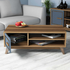 Masuta de Cafea Model Boyer, 105x60x38.2 cm, Nuc/Albastru - Img 2