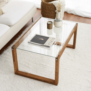 Masuta de Cafea Model Burnett, 85x55x40 cm, Pin, Lemn masiv, Blat Sticla securizata - Img 2