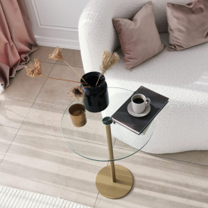 Masuta de Cafea Model Cain, 40x40x50 cm, Auriu, Blat Sticla securizata - Img 7