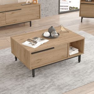 Masuta de Cafea Model Davion, 90x60x37.5 cm, Negru/Natural - Img 2