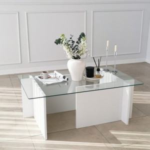 Masuta de Cafea Model Dougherty, 105x65x40 cm, Alb, Blat Sticla securizata - Img 5