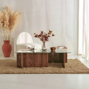 Masuta de Cafea Model Farrell, 105x65x30 cm, Nuc, Blat Sticla securizata - Img 2