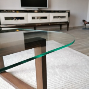 Masuta de Cafea Model Fields, 96x81x41 cm, Nuc, Lemn masiv, Blat Sticla securizata - Img 9