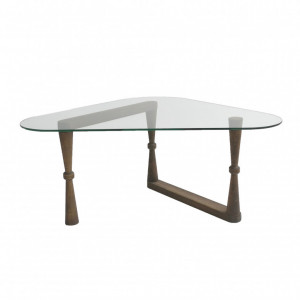 Masuta de Cafea Model Fields, 96x81x41 cm, Nuc, Lemn masiv, Blat Sticla securizata - Img 8