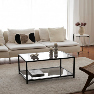 Masuta de Cafea Model Huynh, 90x60x40 cm, Negru, Blat Sticla securizata - Img 4