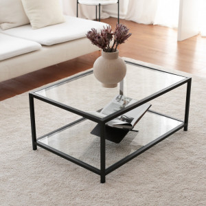 Masuta de Cafea Model Juelz, 90x60x40 cm, Negru, Blat Sticla securizata - Img 3