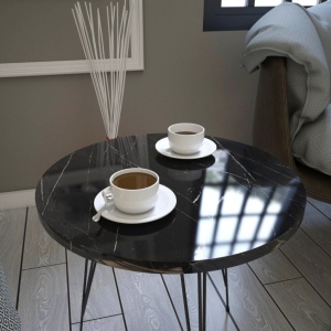 Masuta de Cafea Model Kellen, 40x40x44 cm, Negru marmorat - Img 3
