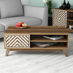 Masuta de Cafea Model Larson, 105x60x38.2 cm, Nuc/Alb