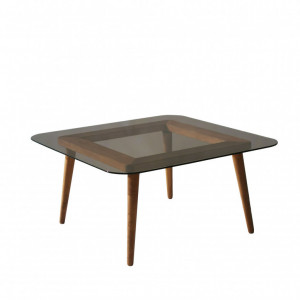 Masuta de Cafea Model Margaret, 80x80x40 cm, Nuc, Lemn masiv, Blat Sticla securizata - Img 7