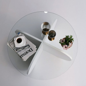 Masuta de Cafea Model Monroe, 75x75x35 cm, Alb, Blat Sticla securizata - Img 8