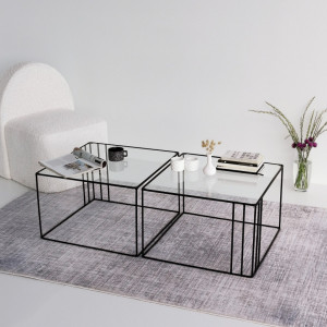 Masuta de Cafea Model Rohan, 55x55x36 cm, Negru, Blat Sticla securizata - Img 4