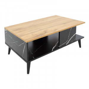 Masuta de Cafea Model Sam, 90x54x37.5 cm, Marmura neagra/Stejar sonoma - Img 3
