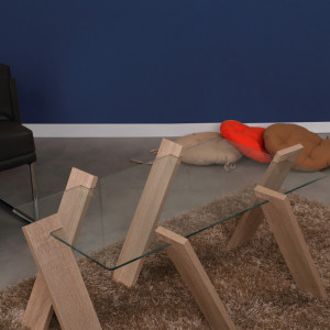 Masuta de Cafea Model Stanton, 92x57x41 cm, Stejar deschis, Blat Sticla securizata - Img 2
