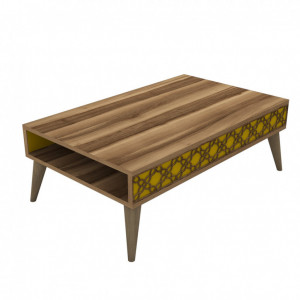 Masuta de Cafea Model Trevino, 105x60x36.6 cm, Nuc/Galben - Img 3