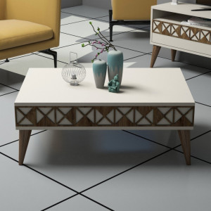 Masuta de Cafea Model Trevino, 90x60x34.6 cm, Crem - Img 2