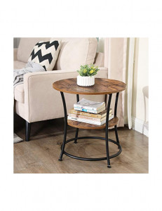 Măsuță laterală rotundă cu 2 niveluri, stil industrial, Maro Rustic/Negru, Ø55 × 55 cm - Img 3