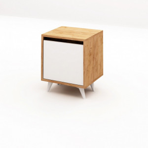 Noptiera Model Dominguez, Stejar/Alb, 45x40x52cm - Img 3