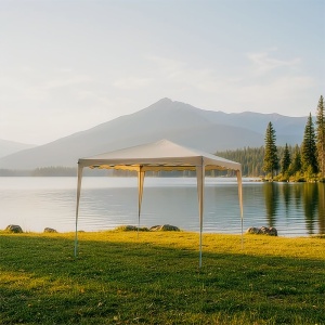 Pavilion Grădină 3x3 m, Cadru Metalic Bej & Copertină Textilă, 300x300 cm - Img 2