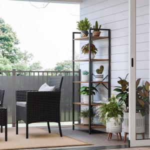 Raft cu 5 Polițe Model Avalynn, Maro rustic/Negru, 66x30x153 cm - Img 4