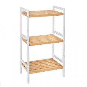 Raft multifuncțional din bambus cu 3 polițe reglabile, Alb/Natur, 45 × 31,5 × 80 cm