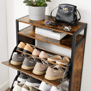 Raft pentru Pantofi Model Paislee, Maro rustic/Negru, 60x30x130 cm - Img 5