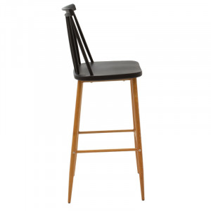 Scaun de bar Aurora plastic negru - culoare lemn natural 42x49x109cm - Img 3