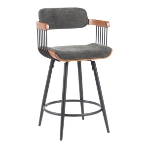 Scaun de bar Cameo, gri închis/nuc, 53x50x93 cm