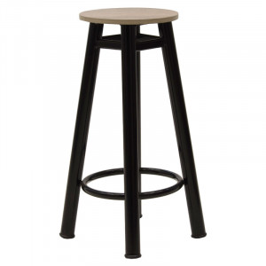 Scaun de bar Onyx stejar lemn - metal negru lucios D33x77cm