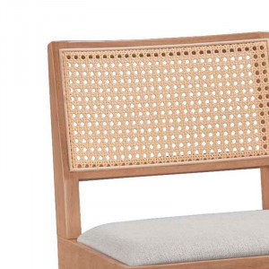 Scaun de bar Winslow lemn de arbore de cauciuc, culoarea nuc deschis pvc ratan culoare lemn natural, material textil gri - Img 2