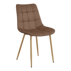 Scaun dining Berne, tapițat cu catifea, Maro/Natur, 53 × 57 × 87 cm