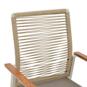 Scaun Grădină Aegean, Stivuibil, Aluminiu/Textilene/Sfoară, Crem/Bej/Natural, 56.5x58x91 cm - Img 6