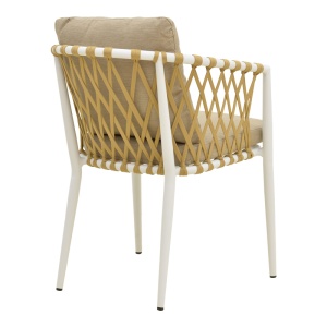 Scaun Grădină Peluxe, Aluminiu/Sfoară, cu Pernă, Alb/Natural/Bej, 54x62x75.5 cm - Img 3