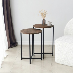 Set 2 Masue de Cafea Model Lynch, 35x35x55/35x35x50 cm, Blat Lemn 100%, Nuc/Negru - Img 6