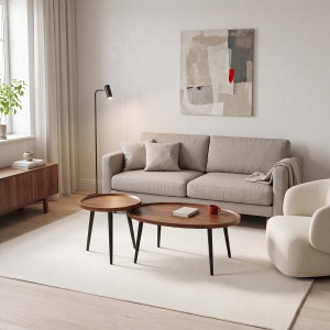 Set 2 măsuțe de cafea Jeda, Nuc, 100 × 60 × 42 cm / 50 × 50 × 48 cm