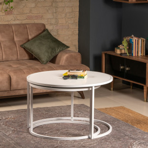 Set 2 Masute de Cafea Model Barron, 80x80x50/66x66x43 cm, Alb - Img 4