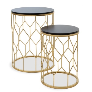 Set 2 Masute de Cafea Model Bridges, 39 - 29x39 - 29x50 - 40 cm, Negru/Auriu - Img 1