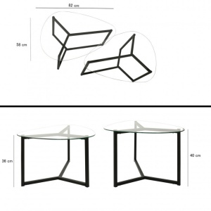 Set 2 Masute de Cafea Model Duncan, 82x58x40/82x58x36 cm, Negru mat, Blat Sticla securizata - Img 9