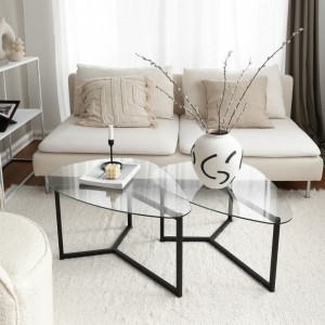 Set 2 Masute de Cafea Model Duncan, 82x58x40/82x58x36 cm, Negru mat, Blat Sticla securizata - Img 2